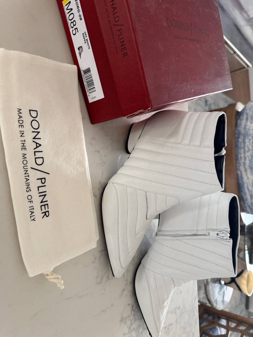 Donald J. Pliner Off-White Pointed Toe Quilted Ankle Boots